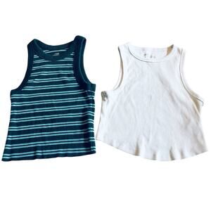 Aerie Women’s Tank Top Set Blue Striped White Ribbed Knit Sleeveless Size Small